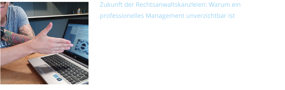 Zukunft der Rechtsanwaltskanzleien: Warum einprofessionelles Management unverzichtbar ist Ein professionelles Kanzleimanagement ist der Schlüssel zu mehr Wettbewerbsstärke und Profitabilität im Rechtsmarkt. Die Anzahl der Anwaltskanzleien steigt weiterhin, was den Wettbewerb verschärft. Und auch einige der jüngst noch so rasant wachsenden Verbraucherrechtskanzleien merken, dass ihr Expansionskurs schwieriger, dass operational Management herausfordernder wird. Die gute Nachricht: Management- und Führungskompetenz kann man lernen.  
